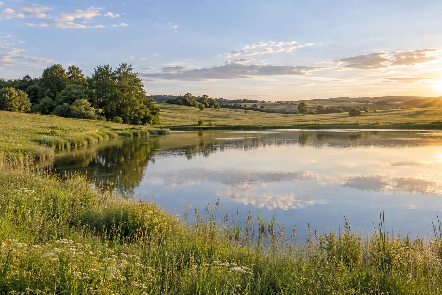 Étang au milieu d’un paysage de prairie